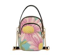 Borsa a tracolla color oro con margherite bianche e rosa | Borse a tracolla piccole da donna: tre tasche per smartphone e oggetti essenziali per passeggiate con il cane