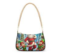 Borsa a tracolla colorata con cerniera Felice Rosso Verde Santa Elfi Tote Borse Elegante Donna Borse da Sera Borsa con Tracolla a Catena