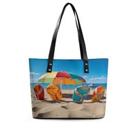 Borsa a tracolla colorata con infradito da spiaggia, grande, in morbida pelle, con cerniera, leggera, da donna