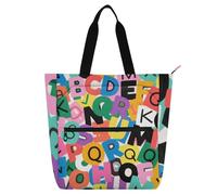 Borsa a tracolla colorata con lettere dell'alfabeto, per ragazzi, ragazze, donne, grande borsa a tracolla con cerniera, per scuola, shopping, spiaggia