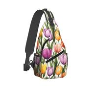 Borsa a tracolla colorata con stampa di tulipani per uomo e donna, borsa a tracolla zaino per viaggi ed escursioni