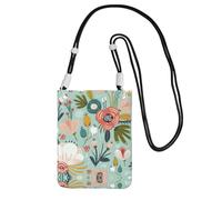 Borsa a tracolla colorata con stampa Flora per telefono cellulare da viaggio con tracolla per telefono, passaporto a piedi, portafoglio, Nero , Taglia unica