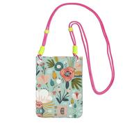 Borsa a tracolla colorata con stampa Flora per telefono cellulare da viaggio con tracolla per telefono, passaporto a piedi, portafoglio, Fucsia, Taglia unica