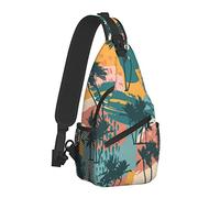 Borsa a tracolla con albero di palma da cocco tropicale astratta per donna Uomo, borse a tracolla con tracolla, zaino a tracolla casual, borsa da viaggio, escursionismo, zainetto per esterni