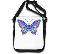 Borsa a tracolla con ali di farfalla iridescente brillante vibrante bianca