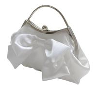 Borsa a tracolla con catena in metallo lucido con fiocchi e scritta "Kiss", per matrimoni e feste, tracolla staccabile, struttura testurizzata, Fiocco bianco., One Size
