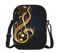 Borsa a tracolla con cerniera a forma di nota musicale dorata e stampa di stelle cadenti luccicanti, con fodera interna liscia per un facile accesso, ideale per l'uso quotidiano all'aperto e in viagg