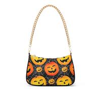 Borsa a tracolla con cerniera e luna, con stampa arancione, con lanterna, zucche, ragnatela, borsa a tracolla da donna, con tracolla a catena