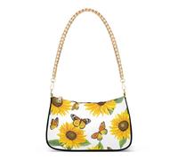 Borsa a tracolla con cerniera, girasoli, farfalle gialle, bianche, borse di design floreali da donna retrò formale borsa hobo con tracolla a catena