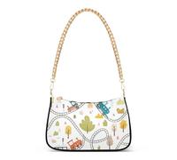 Borsa a tracolla con cerniera Hobo Party Cute Cartoon Trains Tracks Beige Medio Borsa Tote Donna Borsa a tracolla con tracolla a catena