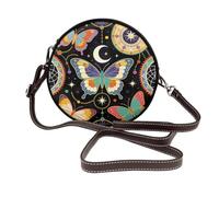 Borsa a tracolla con cerniera in pelle PU, Farfalla Mistica Luna Nero, Taglia unica