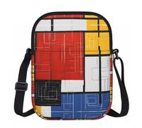 Borsa a tracolla con cerniera, realizzata con una stampa nei colori rosso, giallo, blu e nero, con fodera interna liscia e facile accesso, ideale per l'uso quotidiano, le attività all'aperto e i viag