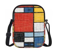 Borsa a tracolla con cerniera, realizzata con una stampa nei colori rosso, giallo, blu e nero, con fodera interna liscia e facile accesso, ideale per l'uso quotidiano, le attività all'aperto e i viag