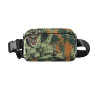 Borsa a tracolla con clown dai capelli verdi con un grande sorriso e due mani che tengono il dito medio, elegante borsa a tracolla per donne e uomini, mini borsa a tracolla con tracolla regolabile per