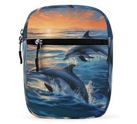 Borsa a tracolla con delfini nel mare in tessuto Oxford, mini Satchel, piccola borsa con tracolla regolabile per uomini e donne