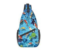 Borsa a tracolla con delfino dell'oceano della carpa rossa giapponese che ti guarda, borsa a tracolla per uomo e donna, utilizzata per il tempo libero e i viaggi