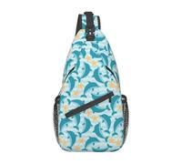 Borsa a tracolla con delfino e stella marina blu mare, graziosa borsa a tracolla per uomo e donna, borsa a spalla alla moda, leggera, per sport, escursionismo, corsa, zaino