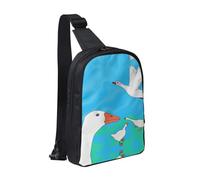 Borsa a tracolla con doppia tasca con affreschi egiziani, perfetta per concerti, sport, viaggi, ciclismo ed escursionismo, Oca bianca felice, Taglia unica