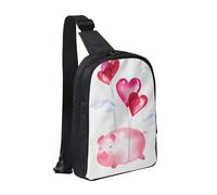 Borsa a tracolla con doppia tasca con fiori di papavero, perfetta per concerti, sport, viaggi, ciclismo ed escursionismo, Divertente Piggy, Taglia unica