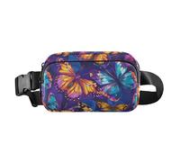 Borsa a tracolla con farfalle colorate, sfondo viola, da sogno, elegante, per donne e uomini, resistente all'acqua, con cinghia regolabile, per viaggi, palestra, lavoro