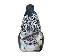 Borsa a tracolla con fiore rosa vintage con leopardo delle nevi dagli occhi blu, borsa a tracolla sul petto con imbracatura da uomo e da donna, utilizzata per il tempo libero e i viaggi