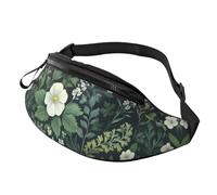 Borsa a tracolla con fiori bianchi, unisex, motivo floreale verde, marsupio botanico regolabile per studenti, borsa a mani libere per la vita del campus - 14 x 35 cm, A19, taglia unica, A19, taglia