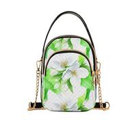 Borsa a tracolla con fiori di gelsomino bianco e foglie verdi borsa a tracolla stampata per telefono cellulare a catena borsa a tracolla trapuntata con cerniera Tote
