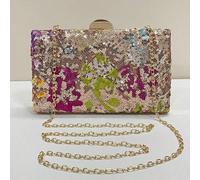 Borsa a tracolla con fiori multicolore, alla moda, borsetta da sera con catena retrò per donne, mini borsa a scatola per ragazze, spose, studenti universitari, impiegati per feste, balli di fine anno,