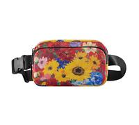 Borsa a tracolla con fiori primaverili, girasole, fiordaliso, peonie, rosso, alla moda, per donne, uomini, adolescenti, impermeabile, con tracolla regolabile, per allenamento, corsa, escursionismo,