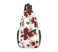 Borsa a tracolla con fiori vintage rosa rossa floreale bordeaux Borsa a tracolla da uomo con tracolla regolabile per ciclismo, viaggi, sport, escursionismo