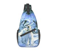 Borsa a tracolla con foglie verdi di palma dell'aurora boreale Bears, borsa a tracolla sul petto con imbracatura da uomo e da donna, utilizzata per il tempo libero e i viaggi