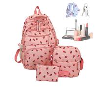 Borsa a tracolla con fragole e fragole, rosa, Fare riferimento alla | Simpatico set di libri per ragazze, studenti, asilo, scuola materna, campeggio, viaggi, viaggi quotidiani