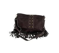 Borsa a tracolla con frange e borchie in camoscio italiano. Cinturino regolabile e intercambiabile. Chiusura con cerniera. Interno foderato con tasca integrata., Marrone cioccolata, M