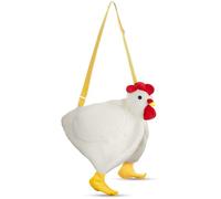 Borsa a tracolla con gallina, soffice borsa a tracolla - Simpatico design divertente con animale con pettine rosso e piedi gialli, borsa a tracolla in morbido peluche, tracolla regolabile per gite