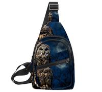 Borsa a tracolla con gufo sbarrato seduto immobile al chiaro di luna blu, zaino a tracolla zaino da viaggio escursionismo borsa da petto per borse borsa a tracolla donna uomo, Multicolore 04,