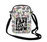 Borsa a tracolla con lamantino Life Goes Fast Take It Slow lamantini con cerniera, regalo per gli amanti delle creature marine, Life Goes Cr Regno Unito, 0