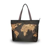 Borsa a tracolla con mappa del mondo, borsa da spiaggia per donne e ragazze, Multicolore (Multi), Medium