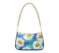 Borsa a tracolla con margherite bianche gialle e blu dipinte floreali per le donne Hobo Totes borsa borsa borsa tracolla catena cerniera carino borse