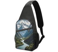 Borsa a tracolla con montagne e fiumi, alla moda, zaino casual da petto, per donne e uomini