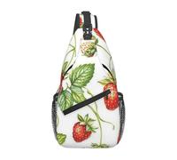 Borsa a tracolla con motivo a fragola, fiore e foglie, borsa a tracolla, borsa a tracolla, zaino da viaggio per escursionismo, per donne e uomini, nero, taglia unica, Nero, One Size