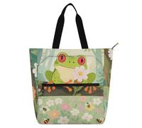 Borsa a tracolla con motivo boschi tropicali, rana, fiore, per bambini, donne, uomini, resistente all'acqua, con cerniera, per università, shopping, spiaggia