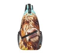 Borsa a tracolla con motivo mucca delle Highland, borsa a tracolla, borsa a tracolla, da viaggio, escursionismo, zaino per donne e uomini, nero, taglia unica, Nero, One Size