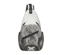 Borsa a tracolla con motivo mucca delle Highland in bianco e nero, borsa a tracolla, borsa a tracolla, zaino da viaggio per escursionismo, per donne e uomini, nero, taglia unica, Nero, taglia unica