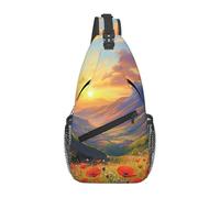 Borsa a tracolla con motivo papavero e cielo e fiori, borsa a tracolla, borsa a tracolla, da viaggio, escursionismo, zaino per donne e uomini, nero, taglia unica, Nero, taglia unica
