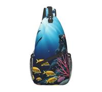 Borsa a tracolla con motivo scena subacquea, borsa a tracolla, borsa a tracolla, marsupio da viaggio, escursionismo, zaino per donne e uomini, nero, taglia unica, Nero, taglia unica