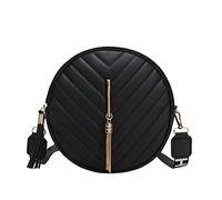 Borsa a tracolla con nappa retrò rotonda in pelle di tendenza alla moda(Black)