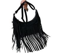 Borsa a tracolla con nappe a mano vintage Per chi viaggia e ama il tempo libero(Black)