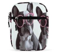 Borsa a tracolla, con occhiali, bulldog francese, borsa messenger in tessuto Oxford, mini Satchel, piccola borsa con tracolla regolabile per uomini e donne
