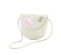 Borsa a tracolla con patta in paglia da spiaggia, borsa a tracolla leggera e multifunzionale for bambine, grazioso portafoglio portamonete for bambini a forma di fiore(Style 1 white)