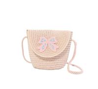 Borsa a tracolla con patta in paglia da spiaggia, borsa a tracolla leggera e multifunzionale for bambine, grazioso portafoglio portamonete for bambini a forma di fiore(Style 11 pink)